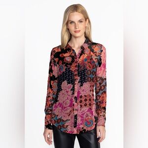 Johnny Was burnout Floral Long Sleeve Button-Up Blouse NWT - M